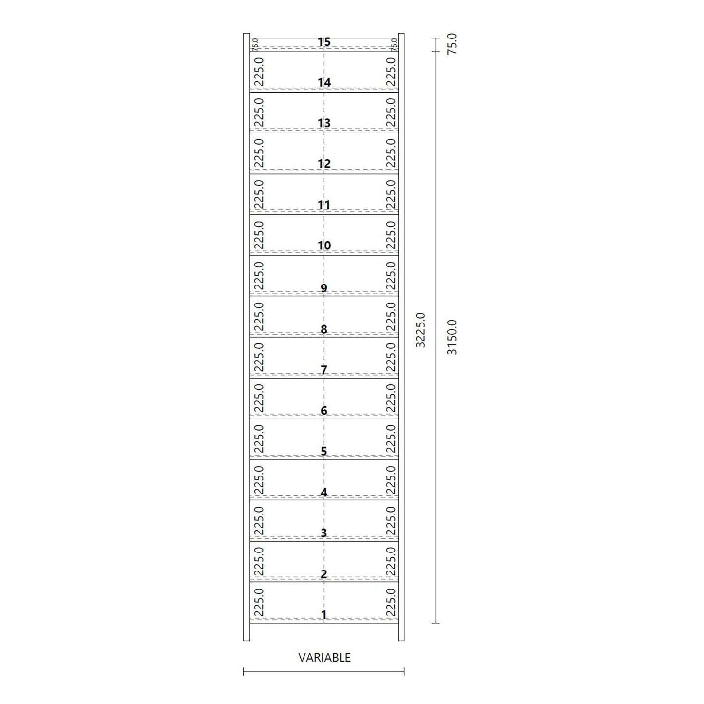 Made to Measure Straight Flight 15 Risers Total Rise 2250-3030mm
