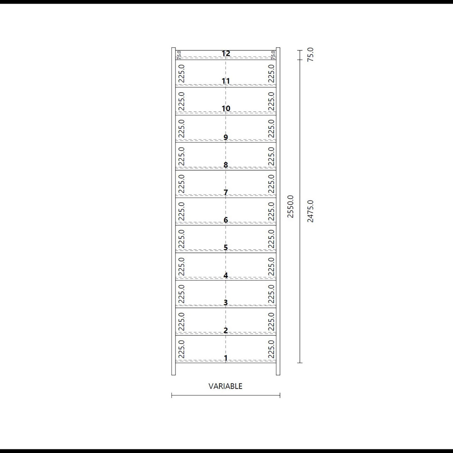 Made to Measure Straight Flight 12 Risers Total Rise 1800 - 2420mm Going 225mm