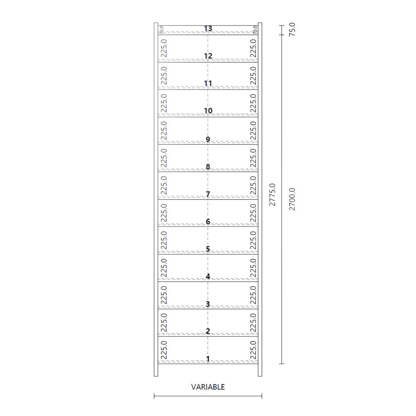 Made to Measure Straight Flight 13 Risers Total Rise 1950-2625mm 225 Going