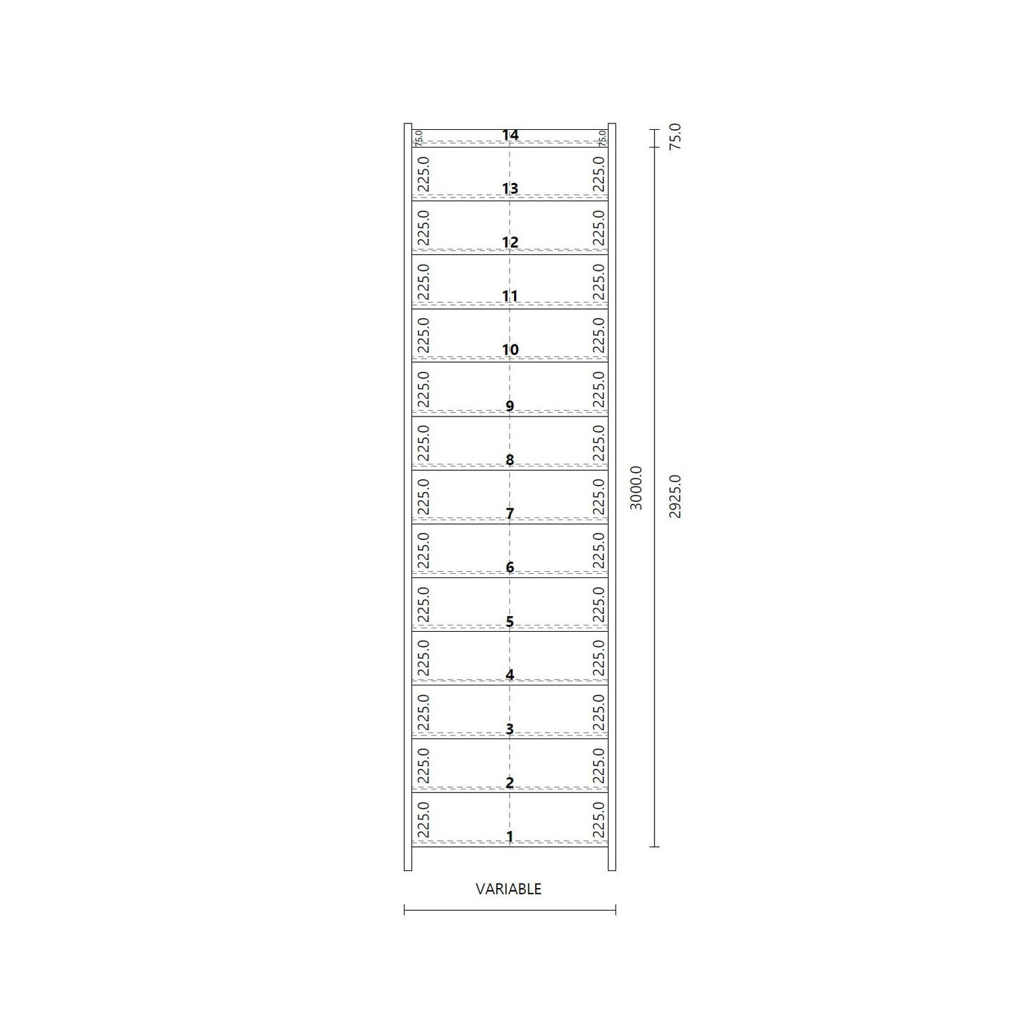 Made to Measure Straight Flight 14 Risers Total Rise 2100-2825mm