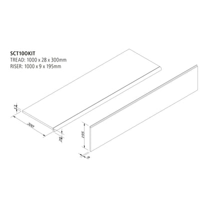 Single 1000mm Single Tread and Riser Oak Kit Lacquered FSC