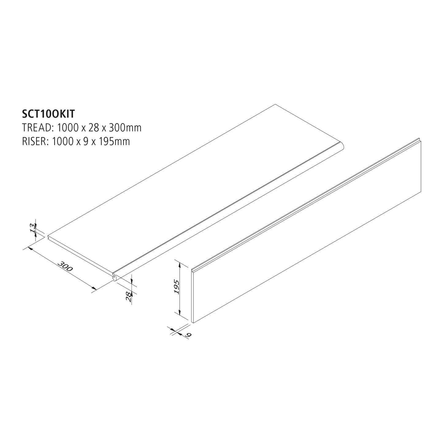 3 Pack 1000mm Tread and RiserOak Kit Lacquered FSC