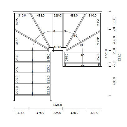 Made to Measure U-Shape Flight 13 Risers Total Rise 1950-2625mm 225 Going